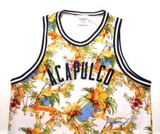 2014 ACAPULCO GOLD ~PALM~ MESH JERSEY M tank/top/hawaii/aloha/floral USA MADE
