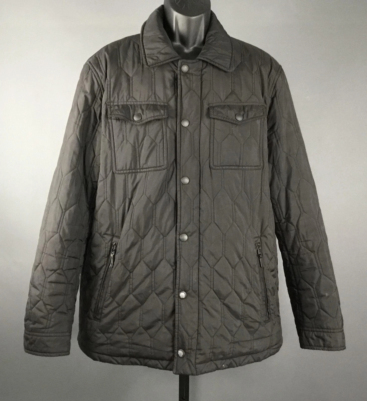 Michael Kors Jacket Mens Large Gray Quilted Insulated Zip Snap Pockets Lined