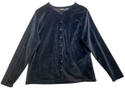Vintage Route 66 Womens Velour Button Up Cardigan Top Jacket Size XL Black