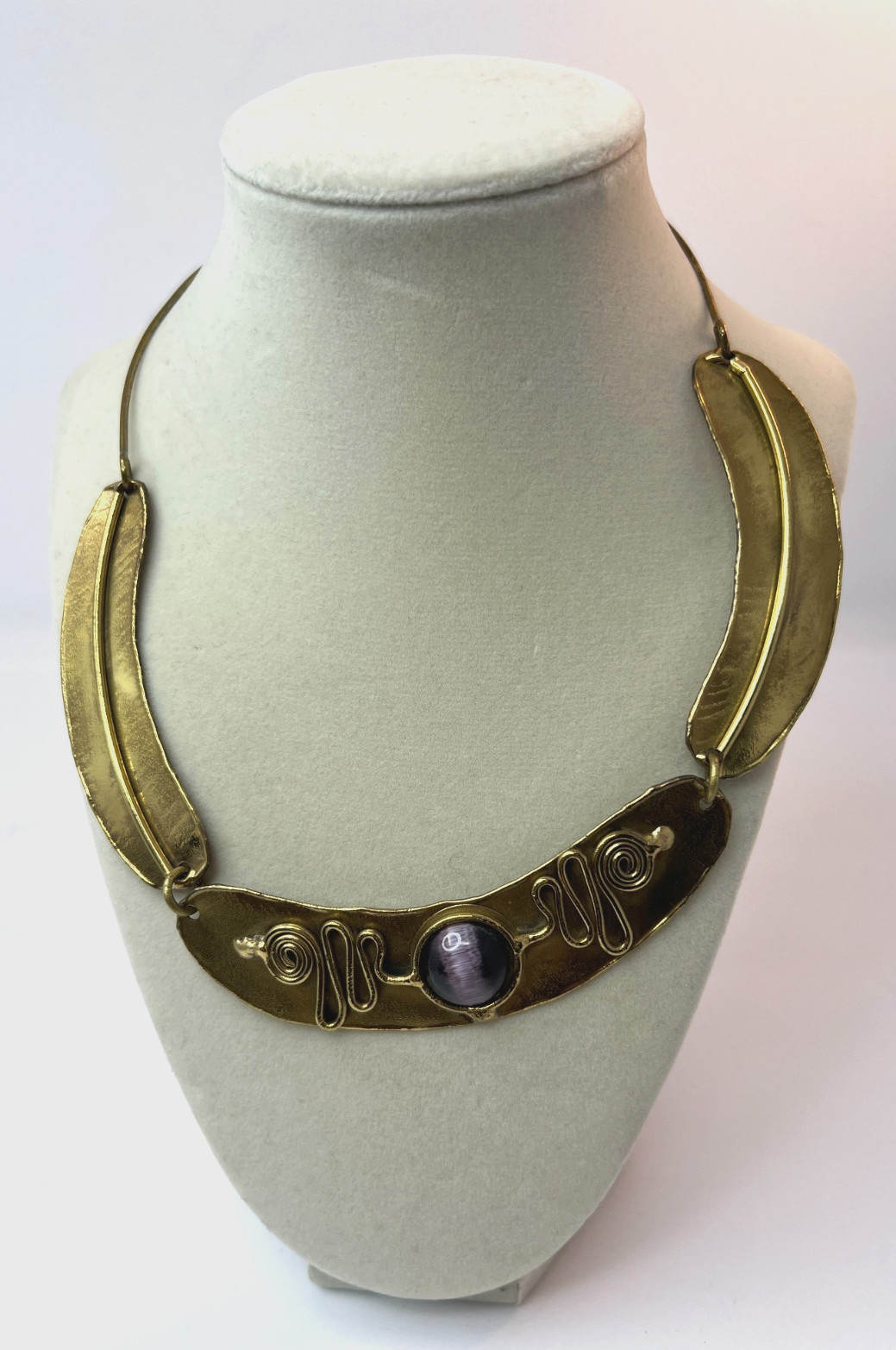 Vintage Gold Tone Choker with Purple Stone in Center Egyptian Revival Style