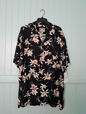 NWT Paradise Found Men's Sz 2XL  Hawaiian Aloha Shirt Rayon Black Orchid Print 