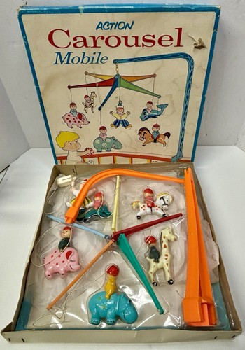 Vintage Stahlwood Toy Co. Crib Carousel Mobile Circus Plastic Animals Clown