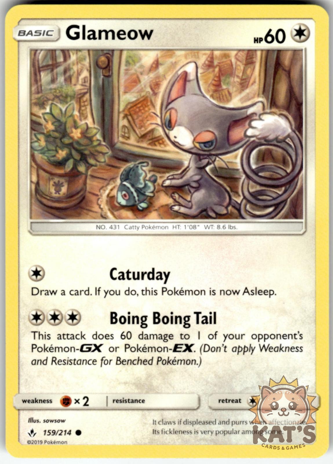 Glameow 159/214 Common Unbroken Bonds Pokemon Near Mint