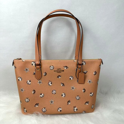 Coach Gallery Tote Bag With Shell Print In Canvas/Coral/Sunrise CBM12 NWT