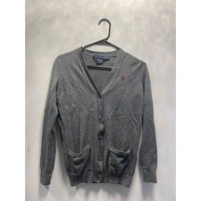 Polo Ralph Lauren Merino Wool Sport Boyfriend Fit Cardigan Sweater Gray Small