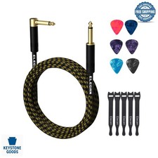 20ft Gold-Plated Guitar Cable Set with Picks  Ties - Right Angle to Straight...
