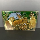 VTG Joan Baker Designs Tiffany Style CATS Stained Glass Panel Painted Glass Art