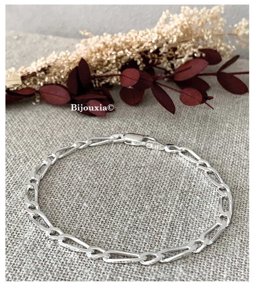 Bijouxia Armband Figaro-Mix, Alternierende Glieder, 21 CM x 4 MM, 925/1000 NEU - Bild 1 von 4