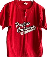 Payless Cashways Building Materials Jersey Tee Shirt Baseball Men L Red 80s Vtg