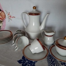 Vintage Servizio Da Caffè Fine Porcellana Bavaria Bordi Rosso E Oro  Anni 60