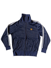 Vintage 70/80s Adidas ATP Ventex Blue Track Jacket Yellow Trefoil, RARE Navy S