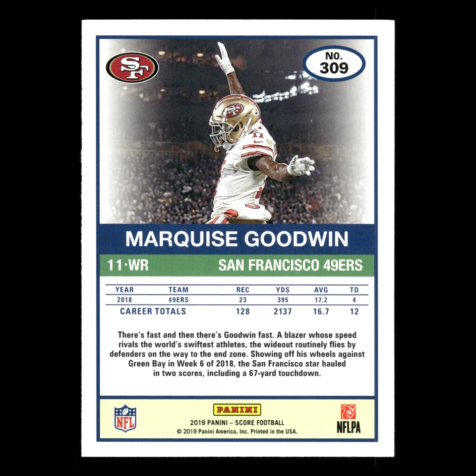 Marquise Goodwin #309 2019 Score San Francisco 49ers Football Card NFL - Image 2 of 3