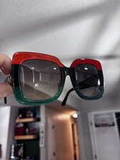 Gucci GG0083S Oversized Square Women Sunglasses Red Green Black Glitter
