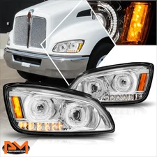 For 08-19 Kenworth T170 T370 T660 LED DRL+Signal Lamp Dual Projector Headlight