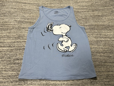 Zara X Peanuts Snoopy Tank Top Shirt Adult Small Blue Sleeveless Casual Unisex