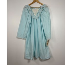 Vintage GrandmaCore Komar Nightgown Women Large Light Blue Lace Floral NWT USA