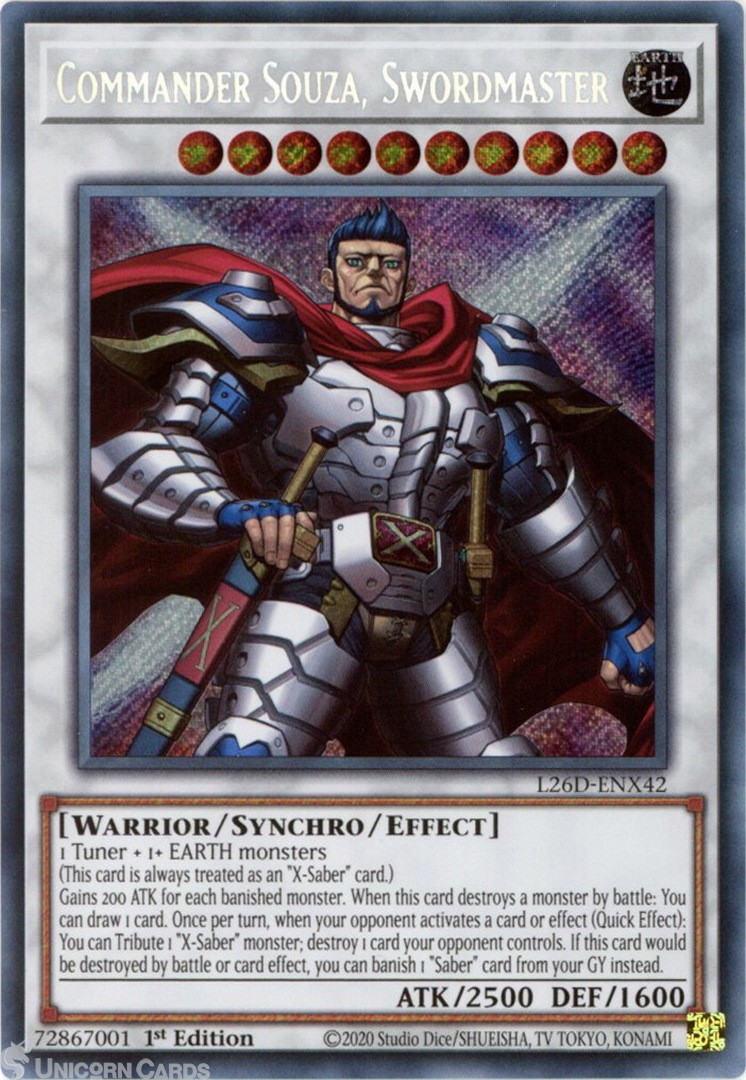 L26D-ENX42 Commander Souza, Swordmaster : Secret Rare 1st Edition Mint YuGiOh Ca