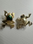 Vintage Gold Tone Enamel Rhinestone Frog Brooches — photo 1