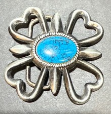 Southwestern Belt Buckle Turquoise Faux Cabochon Western Hearts Flower RARE