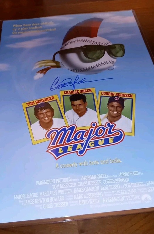 Charlie Sheen Hand Signed 'Major League' Ricky Vaughn 11x17 Movie Poster / COA