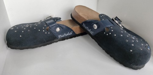 New Birkenstock Betula Rocko Suede Black/Blue Leather Buckle Clogs L8 2 Pair - Imagen 17 de 20