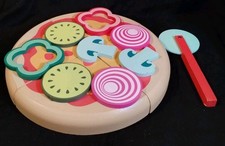 Wooden Pizza Play Food Set 13pc Toy Cutting Pretend Kitchen Kids