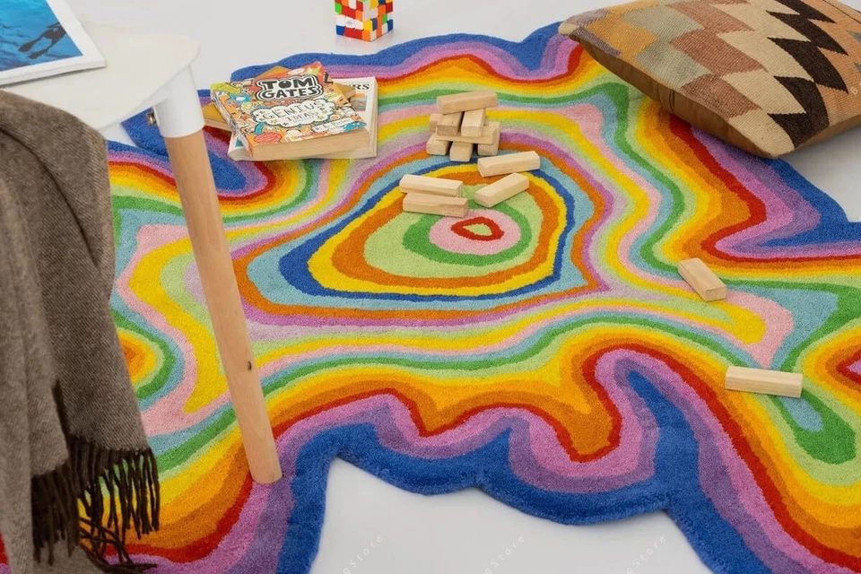 Tapete de área de lã personalizado tufado em forma irregular psicodélico para presente, quarto de crianças - Imagem 3 de 4