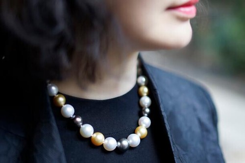Huge17"12-14mm natural south sea genuine golden White black round pearl necklace - Picture 3 of 3