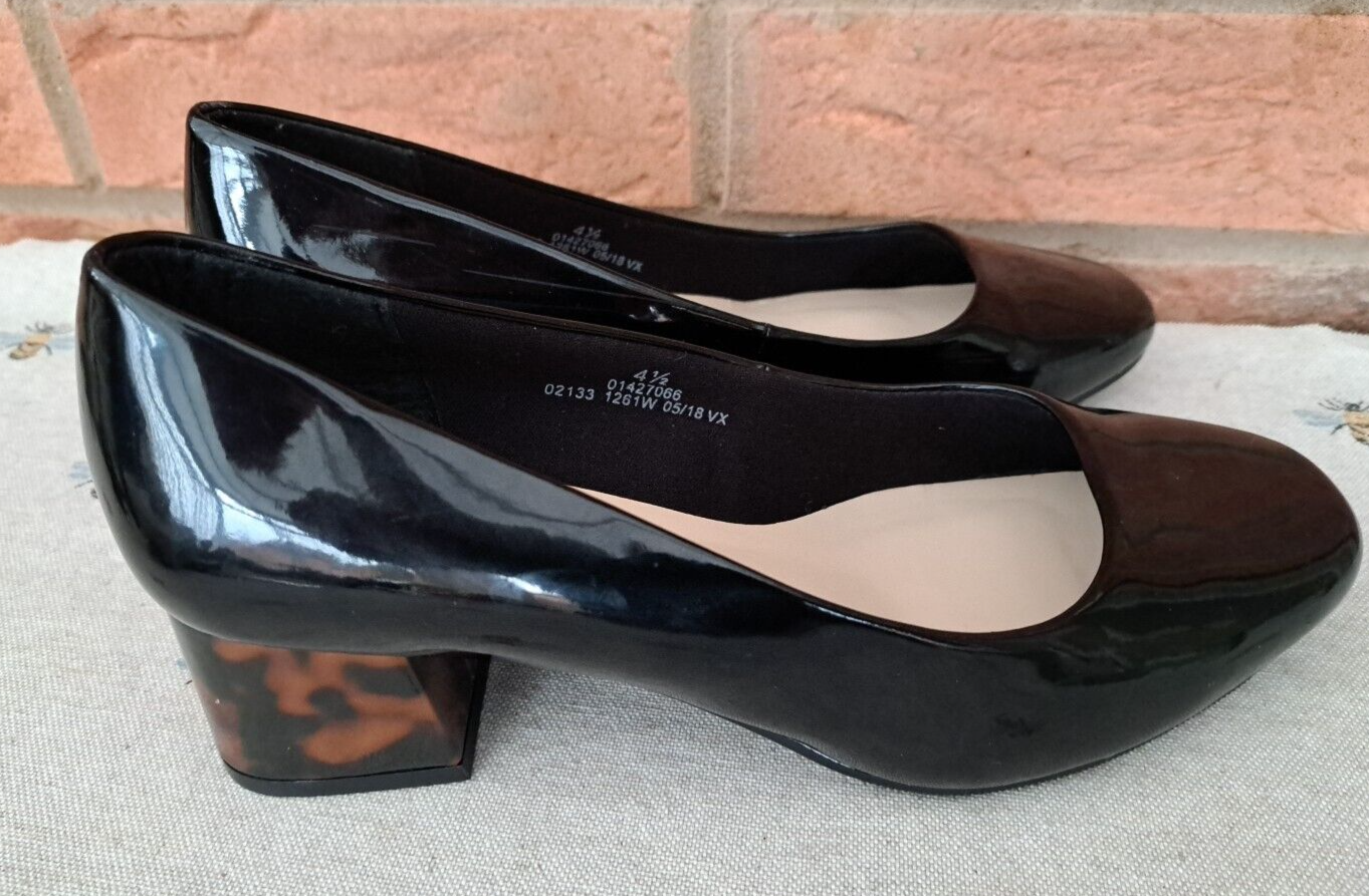 M&S Black Patent Shoes Size 4.5 wide fit eBay