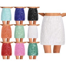 Womens Dress Slim Miniskirt Evening Skirt Layer Sequin Gown Glittery Party Mesh