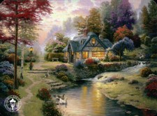 Stillwater Cottage - Brook, Trees, Lantern etc. -Thomas Kinkade Dealer Postcard