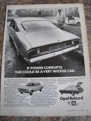 OPEL REKORD IF POWER CORRUPTTS THIS COULD BE A WICKED CAR 1969 ADVERT A4 FILE 36