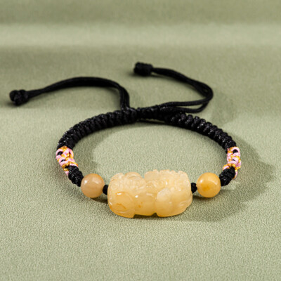 Real Grade A Natural Yellow Jade Jadeite Women Lucky Pixiu Beads Bracelet