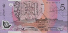 $5 2007 Last Prefix HB07 Unc R221aL Stevens/Henry Australia Polymer Note