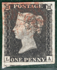 PENNY BLACK 1840 QV GB SG.2 1d Plate 4 (LA) SUPERB Large Stamp {samwells}GRED37