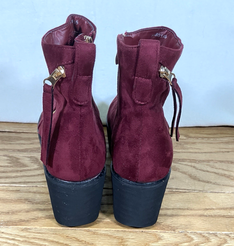 Botines Ollio para mujer con plataforma con cremallera imitación gamuza rojo oscuro 10 1/2 - Imagen 3 de 8