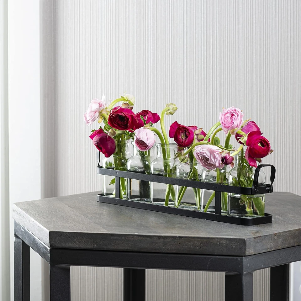 Стеклянная цветочная ваза 6 шт. с металлическим держателем, лучшие вазы для цветов, набор для дома, - Изображение 3 из 4