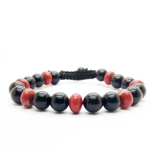 Bracelet Shamballa Jaspe Rouge & Onyx 8mm - Pierre Naturelle Pour L'équilibre