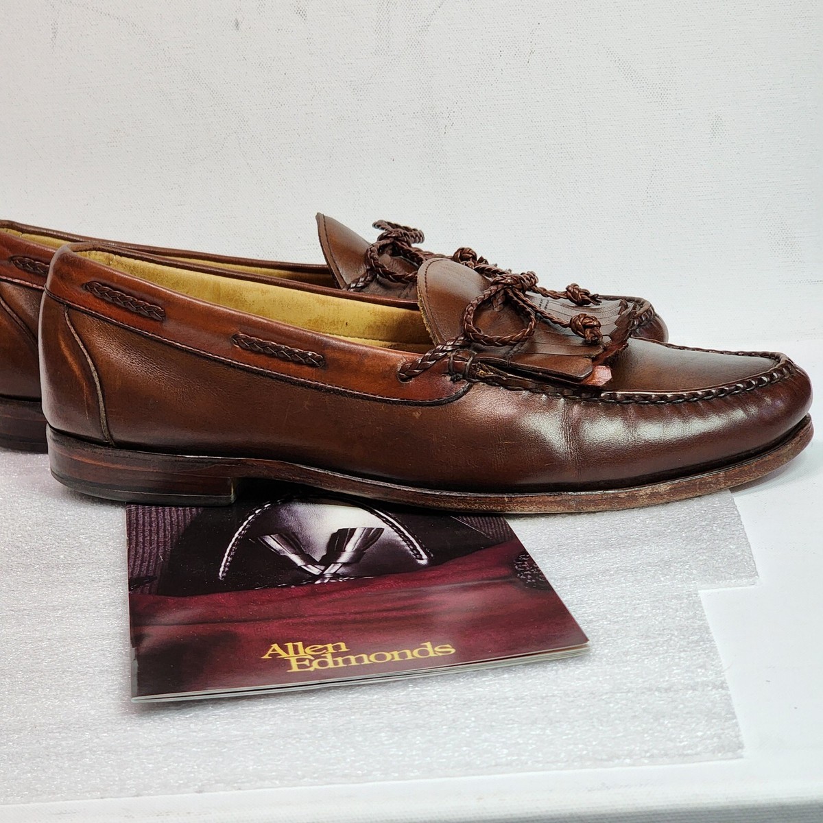 Allen Edmonds Woodstock 12 12B Tan Braided Double Kiltie Slip-On Loafers USA Allen Edmonds Woodstock Braided Kiltie Chili Slip-On Loafers  main image 4