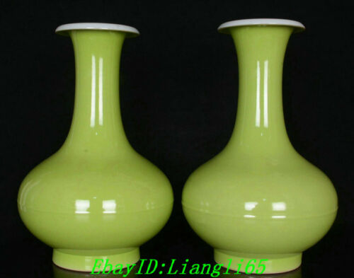 DaQing Yongzheng Grüne Glasur Porzellan Dynastie Blumenvase Flasche Paar - Bild 1 von 9