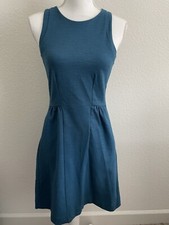 Madewell Women’s Blue Sleeveless Knee Length Pocket Dress Sz Xs Knit Stretch