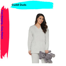 Cuddl Duds Ultra Soft Comfort Long Sleeve Hooded Tunic White Heather Grey - S