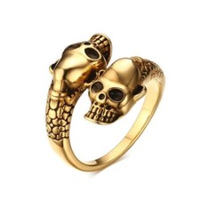 Stainless Steel Skull Rings Men's Gold Silver Metal Gothic Biker Punk Ring - UK 