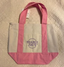 NEW!! Pink Pastel Trader Joe's Mini Canvas Tote Bag