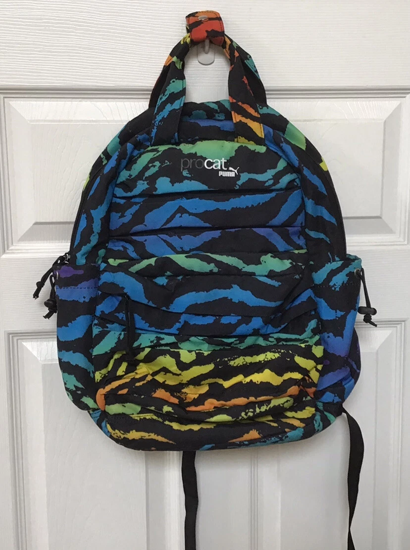 Puma Procat Radiate Multicolor Backpack Rainbow Tiger Stripes Zebra School