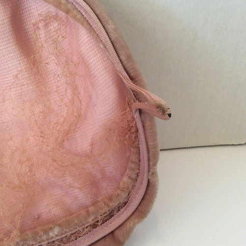 Vintage Damen Hut beige mit rosa innen Spitze Schleier Feder Schmuckstein - Bild 9 von 11