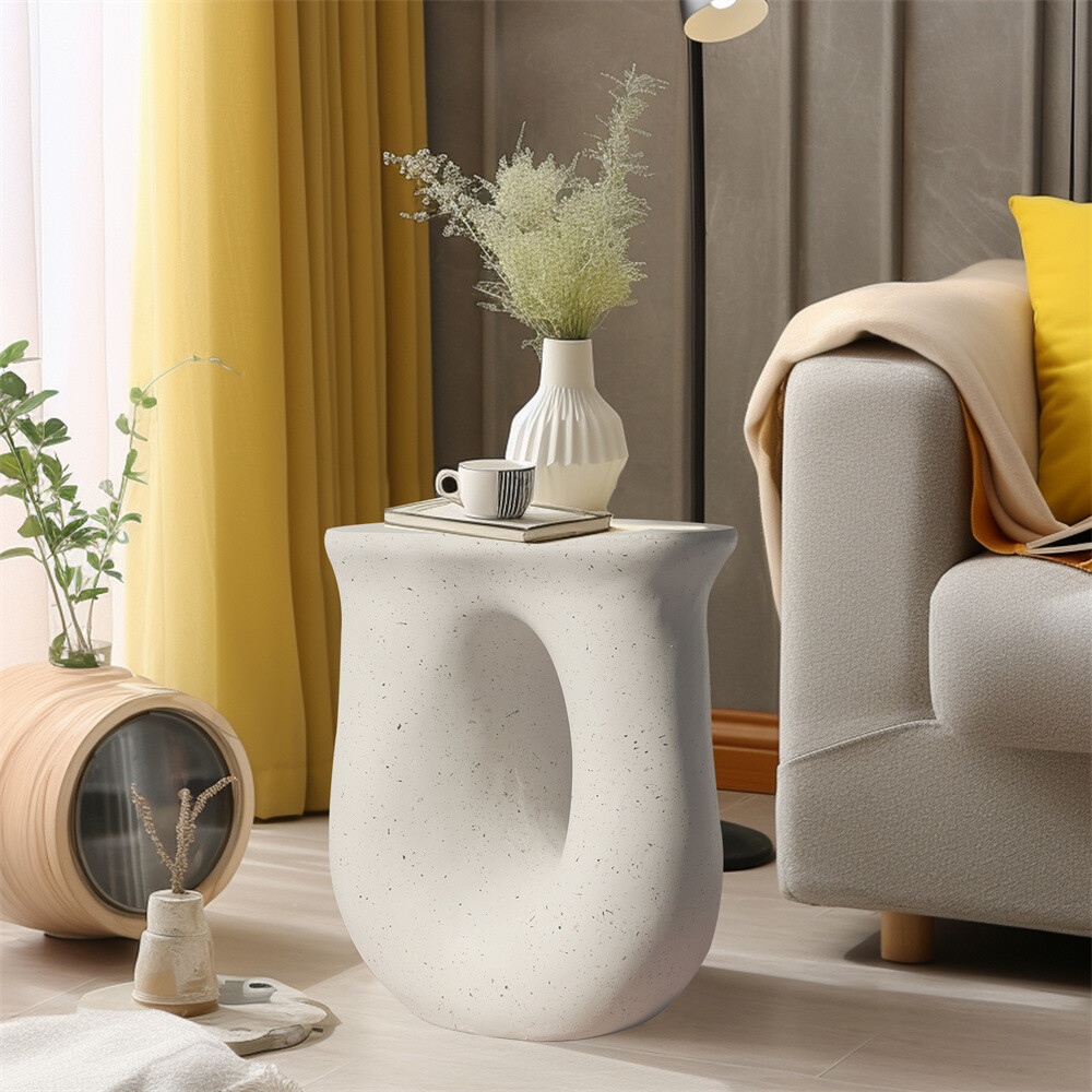 FATIVO Lightweight U shape Concrete End Side Table Vase Ornament Magazine Table