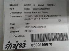 Used Rack and Pinion Assembly fits: 1989 Toyota Tercel Manual Rack and Pinion Lf