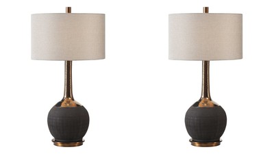 PAIR ARNAV HAND SCORED CERAMIC XL 32'' TABLE LAMPS UTTERMOST 27779