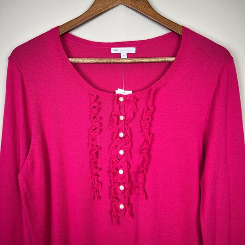 Nuevo Suéter Top Gap Mujer Grande Rosa Algodón Cachemira Manga Larga Henley Volantes - Imagen 3 de 11